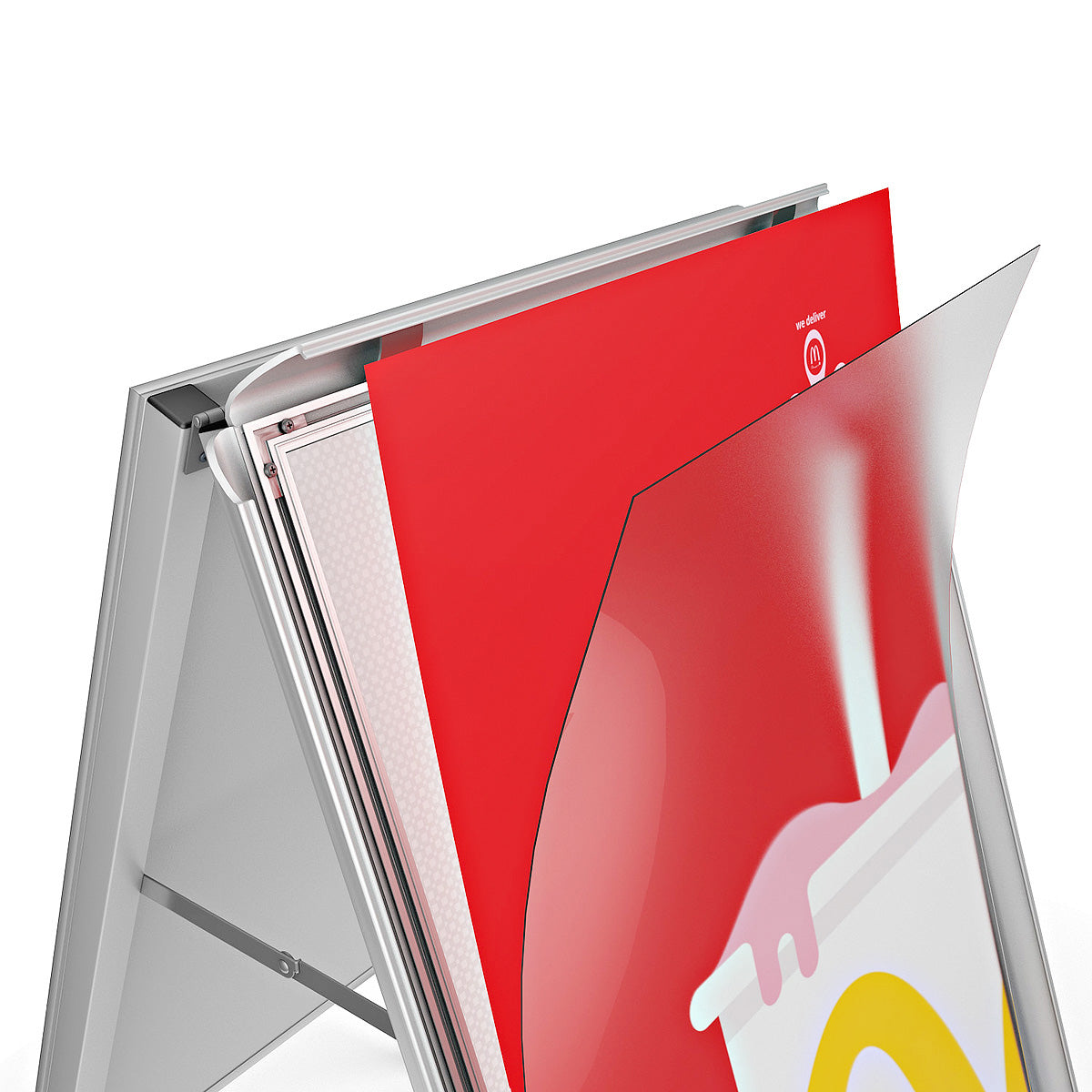 Clear anti glare protective cover and an A1 printed poster being displayed.