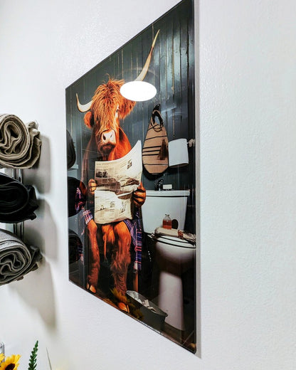 Highland Cow print bathroom sign.