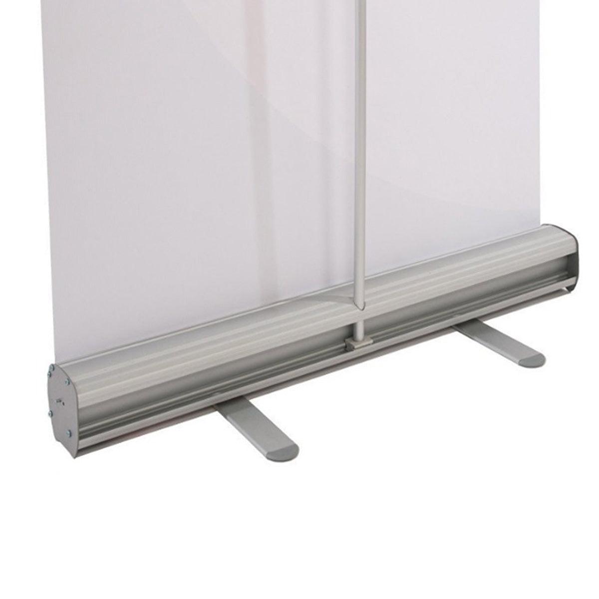 Rear view of a roller banner stand.