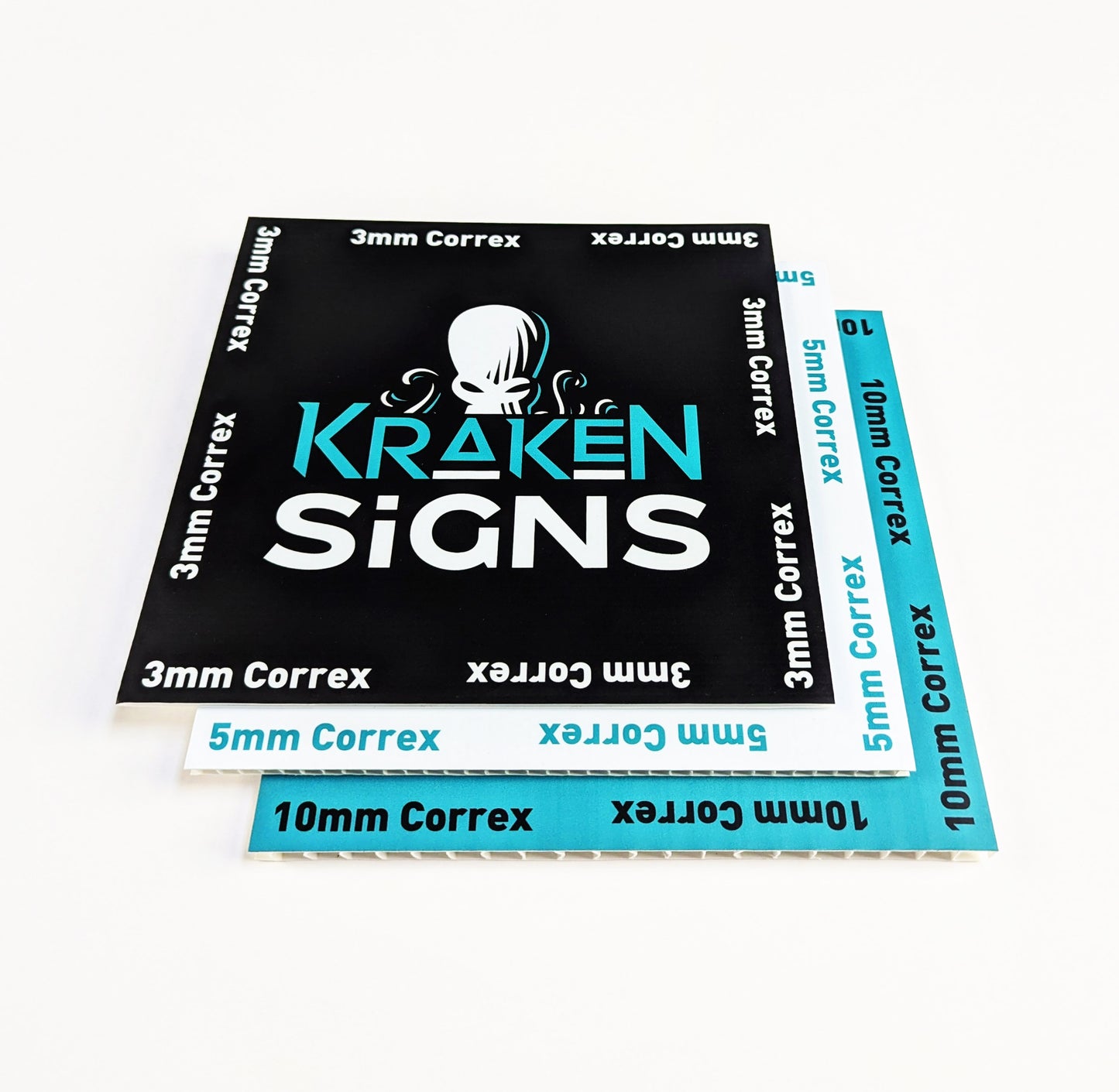 Product image for Correx Signs with Kraken Signs branding. 3mm correx, 5mm correx, 10mm correx.