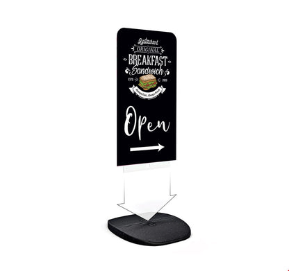 Image shows how the Flex Panel Pavement Sign slots together. Branded for a cafe sandwich shop.